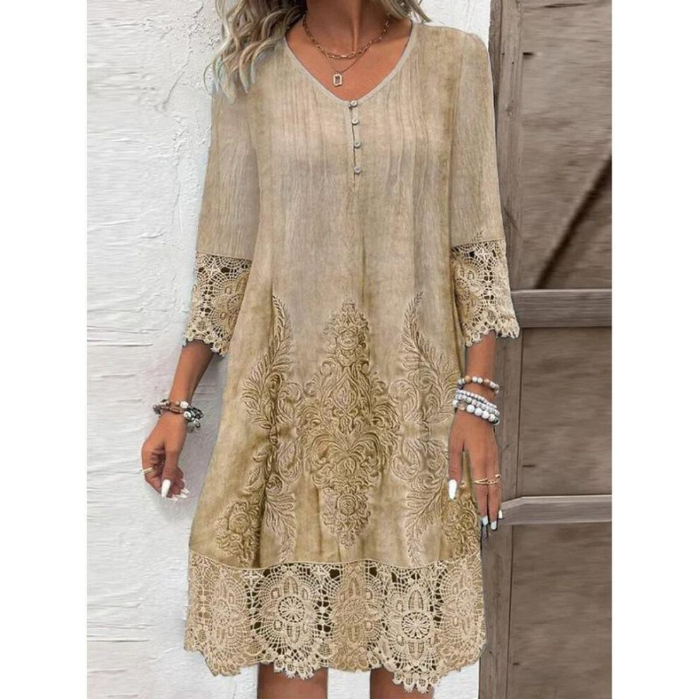 (camel, S) Gmxia Women's Spring Summer Solid Color Lace Dress
