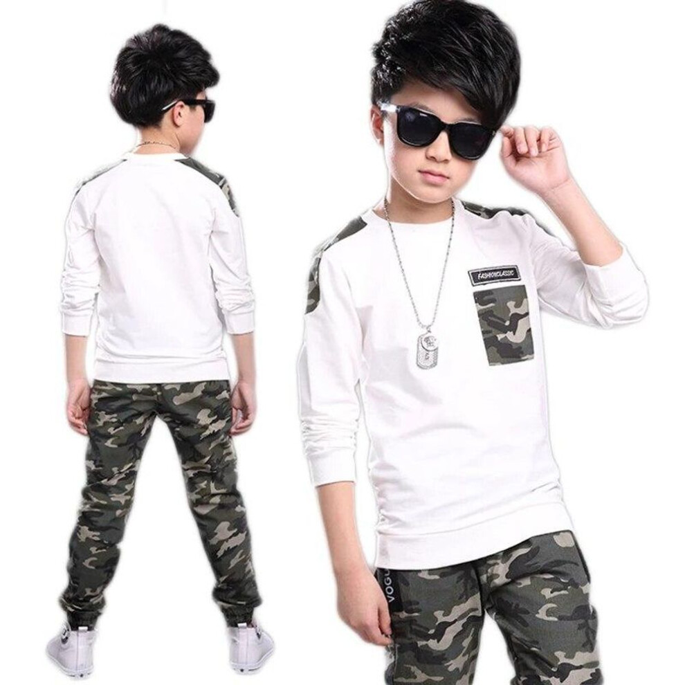 (white, 140) Children's Clothing, Boys' Spring Clothes, Children's Spring And Autumn Sports Suits, Boys' Clothes, Baby Spring Two-piece Suit