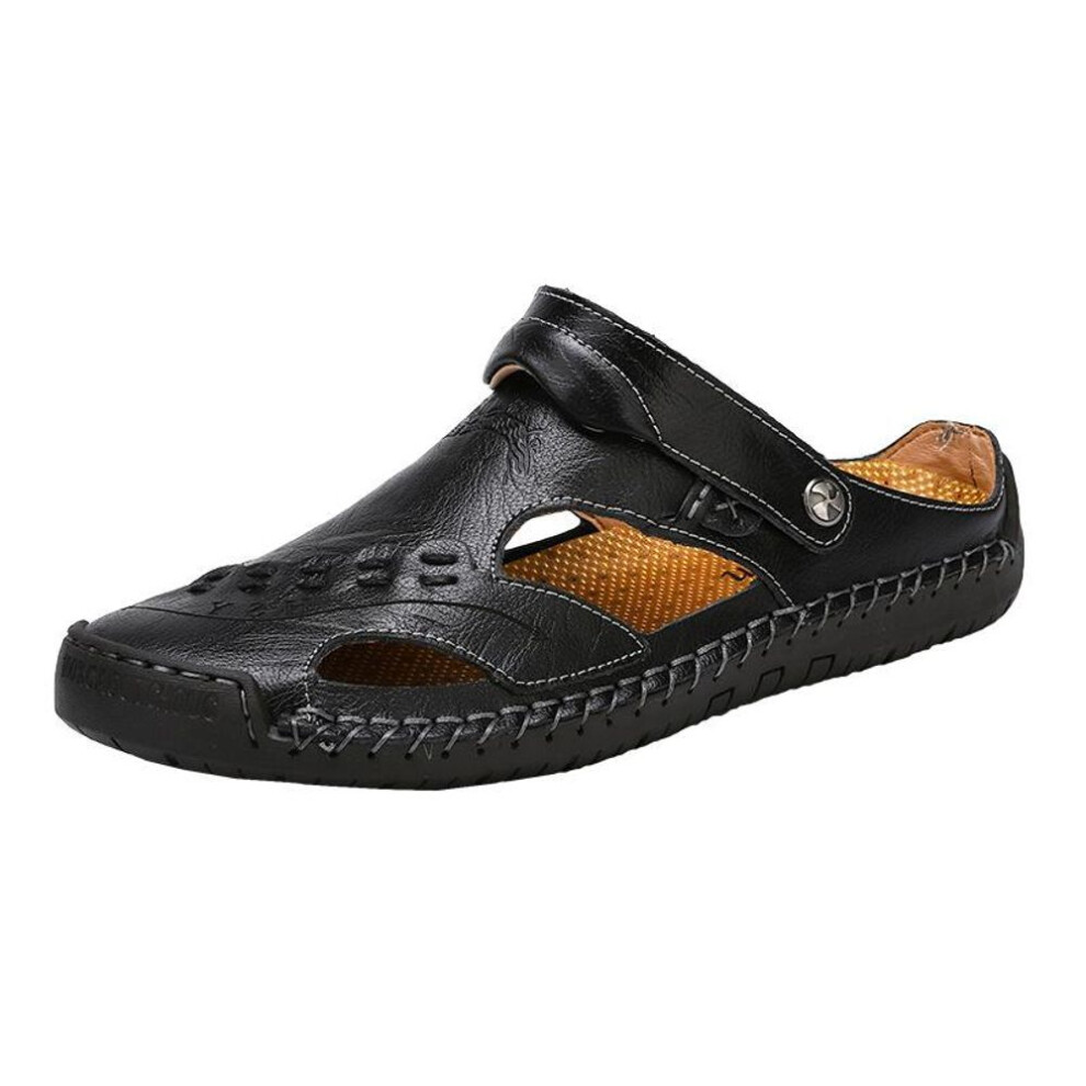 (black, 39) Summer  Men's Leather Sandals Classic Roman Sandals Slipper Outdoor Sneaker Beach Rubber Flip Flops Men Water Trekking Sandals