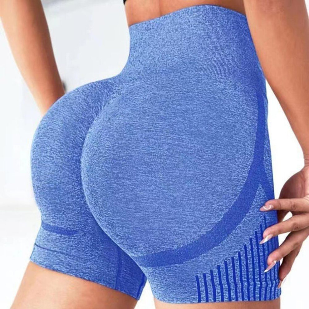 (blue, S/M) Women Seamless Shorts Leggings Fitness High Waist Push Up Skinny Quick Dry High Elastic Workout Female Sports Yoga Leggings