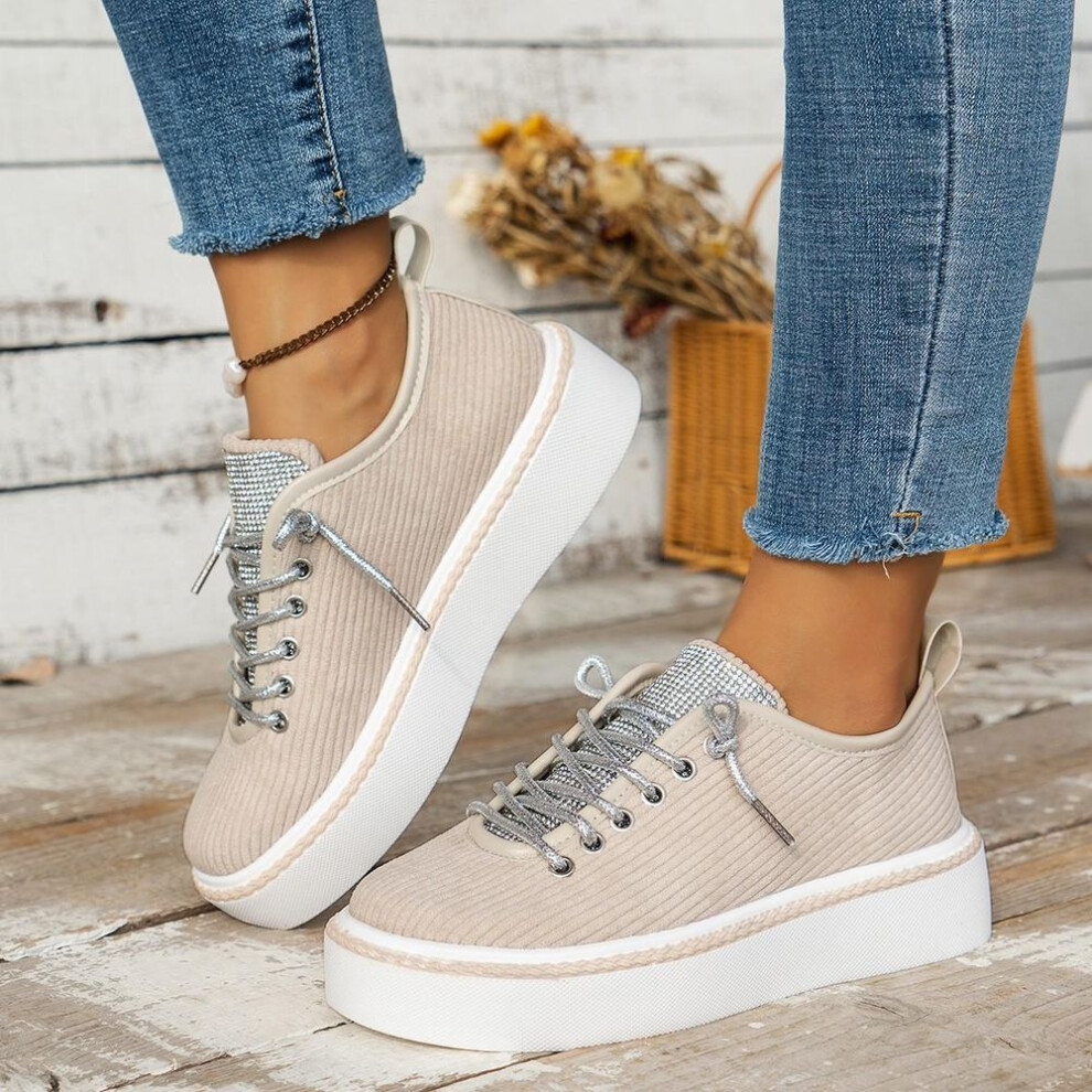 (grey, 40) Women Platform Canvas Shoes Height Increasing Chunky Sneakers For Youth Girls Outdoor Trainers Female Ladies Thick Sole Footwear