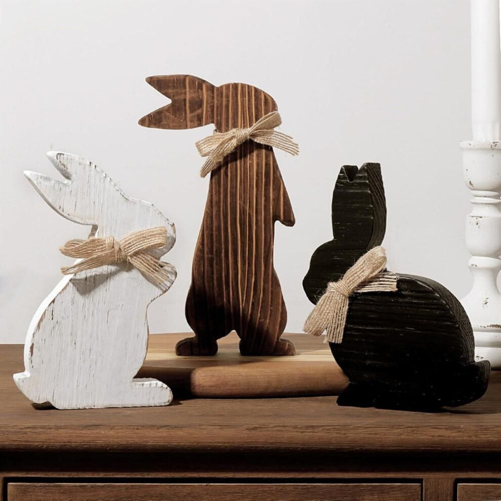 3 Pcs Easter Decorations Rustic Easter Bunny Wooden Table Centerpiece Signs Farmhouse Wood Bunny Tiered Tray Decor For Table Vintage Easter Gifts