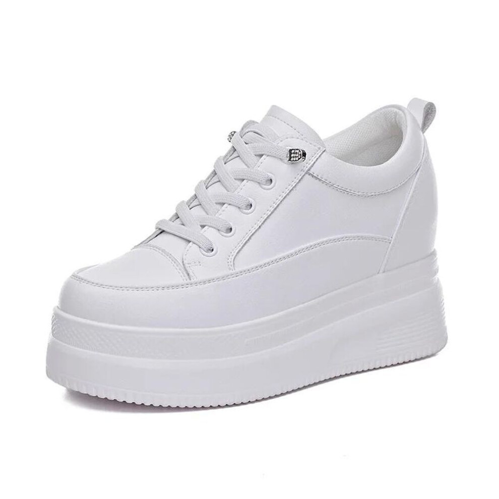 (white, 39) 100% Genuine Leather Shoes Women Fashion Sneakers Brand Ladies Flat Platform Height Increasing 8cm Black White Shoes