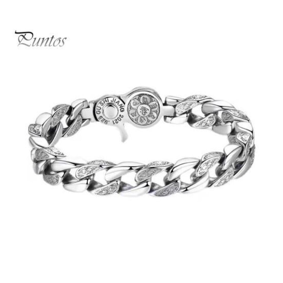(as the picture, 22cm) Men Bracelet Thick Chain Curved Retro Style Rotary Individual Wrist Jewelry For Vacation Work Daily Wear Anniversary Birthday Gift Bangle