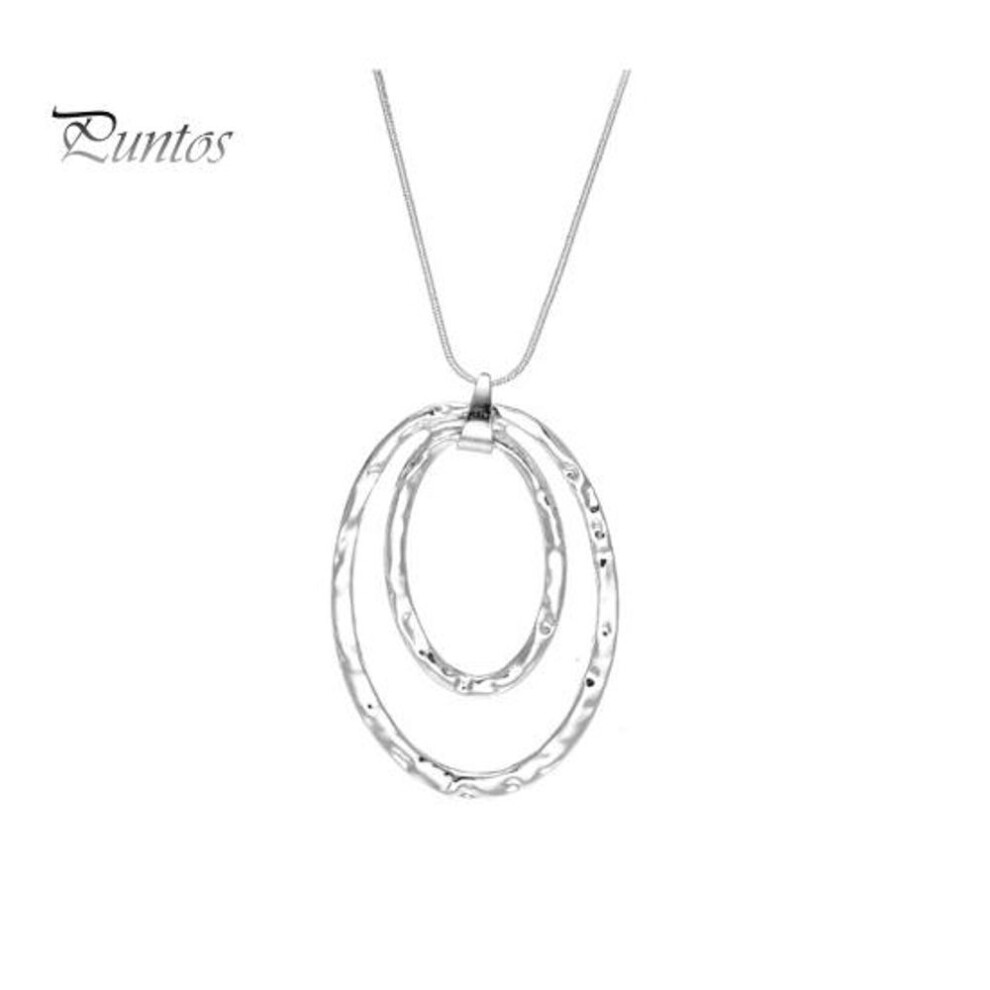 (silver) Lady Necklace Exaggerated Double-layered Hoop Penant Sweater Chain Electroplated Snake Bone Chain Lightweight Clothes Accessory for Daily Wear