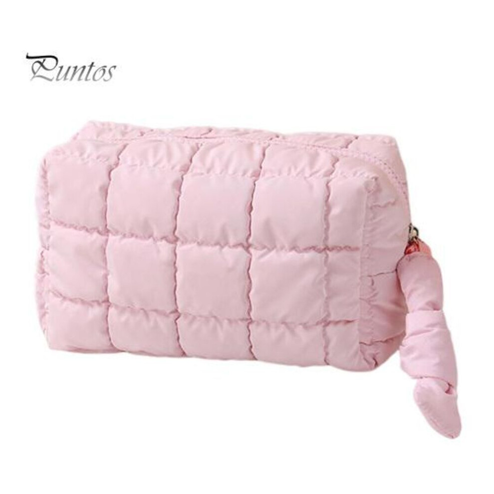 (pink, B) Cosmetic Bag Quilted Padded Zipper Closure Makeup Brush Storage Bag Collapsible Reusable Makeup Organizer Toiletries And Beauty Tools Pouch