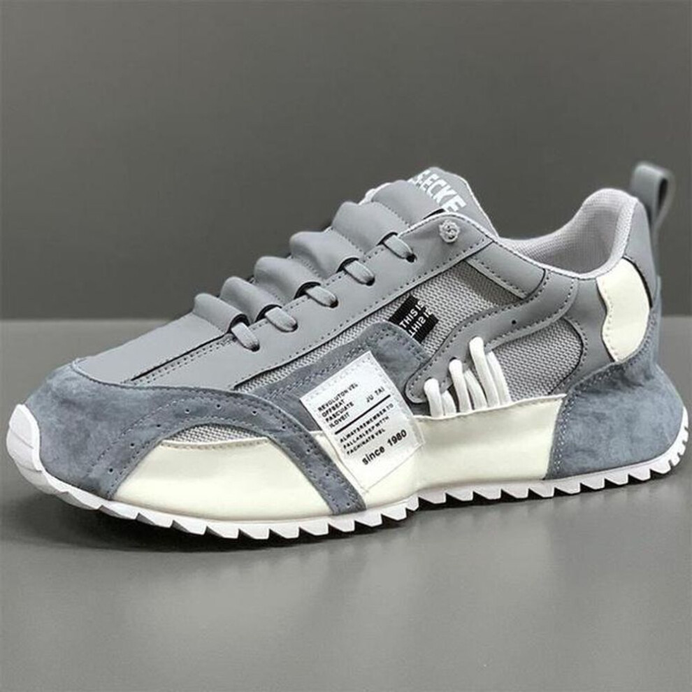 (grey, 39) Trend Designed Personality Lace-up Leather Sneakers Comfortable Breathable Shoes For Men Casual Sports Four Seasons Moccasins