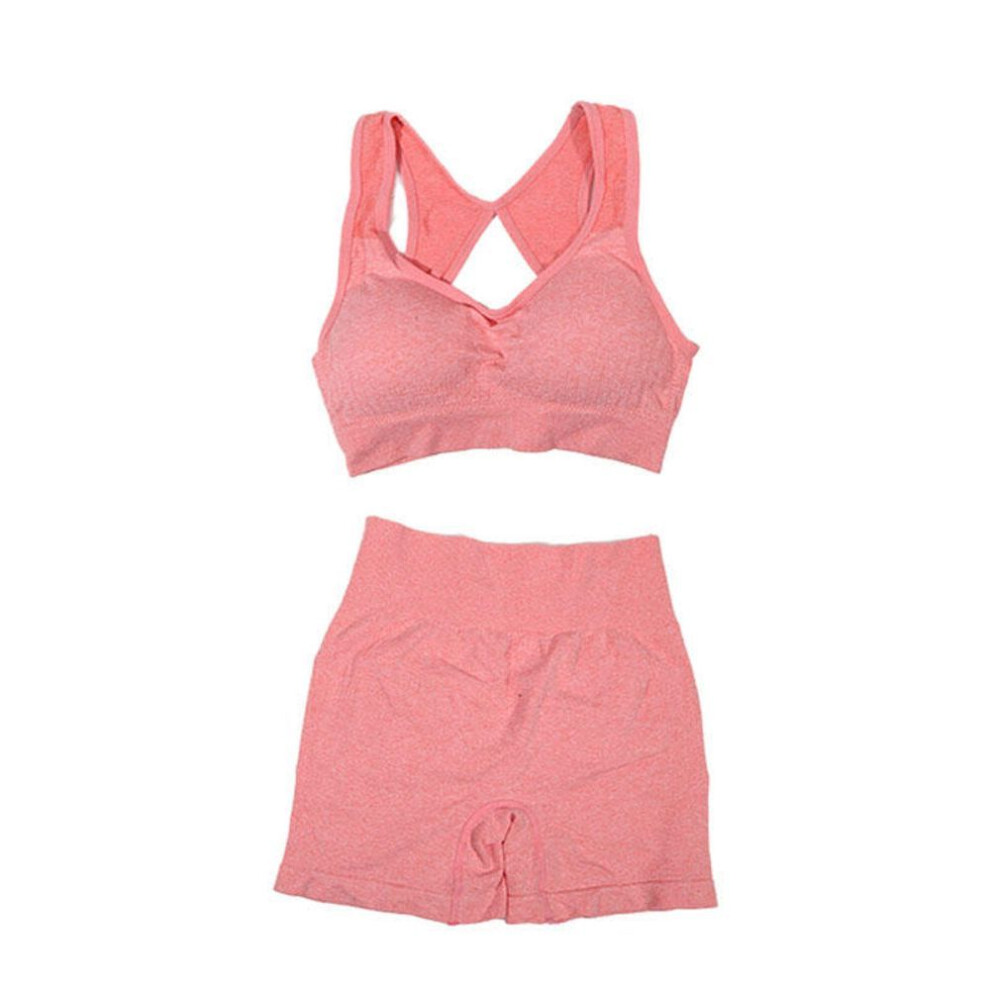 (pink, S) Women's Yoga Set Peach High Waist Hip Lifting Sports Set Gathering Shockproof Quick Dried Running Pants Fitness Yoga Clothes
