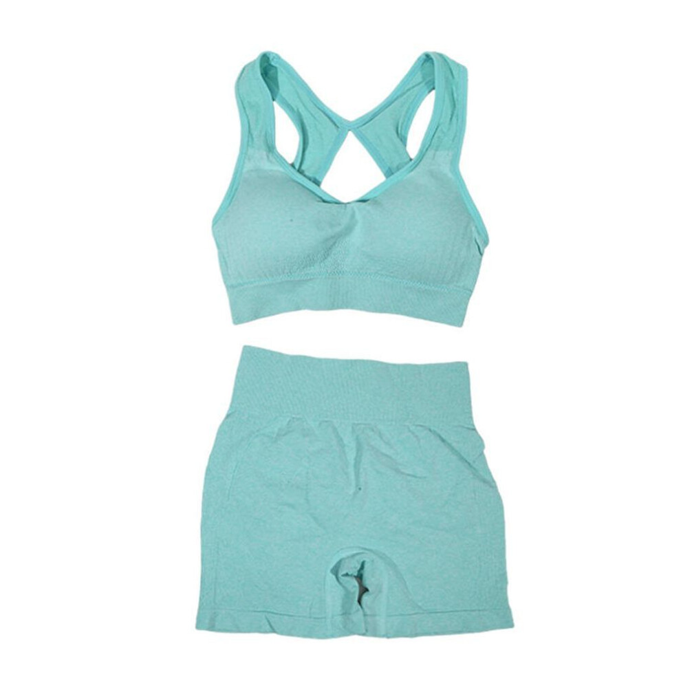 (green, M) Women's Yoga Set Peach High Waist Hip Lifting Sports Set Gathering Shockproof Quick Dried Running Pants Fitness Yoga Clothes