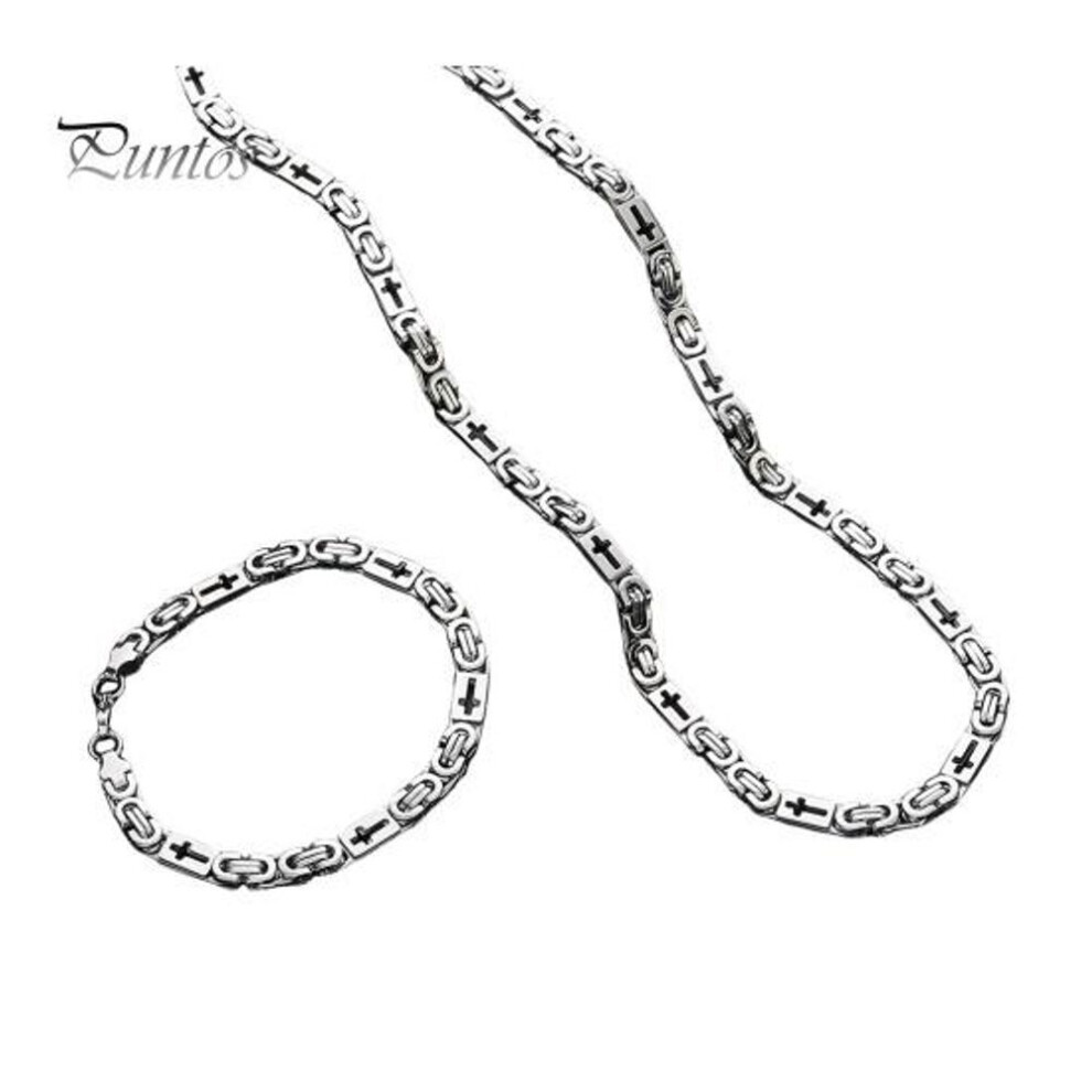 (silver) Unisex Necklace Bracelet Thick Chain Smooth Surface Stainless Steel Men Wrist And Neck Jewelry For Daily Wear Club Parties