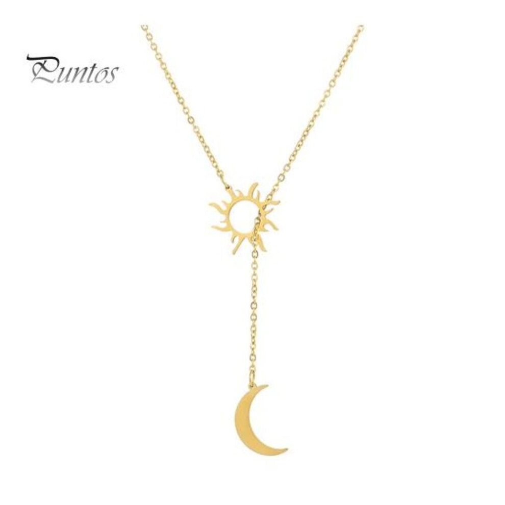 (golden) Lady Necklace Moon And Sun Pendant Adjustable Stainless Steel Gift for Wife Girlfriend Anti-rust Neck Jewelry for Daily Wear Weddings Parties