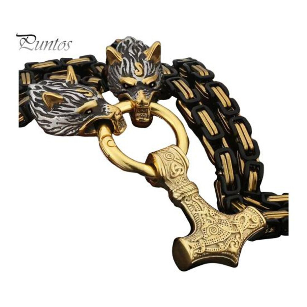 (as the picture, D) Men Necklace Retro Nordic Viking Style Hammer Wolf Head Pendant Amulet Thick Chain Symbol Of Strength Protecting Adult Necklace Birthdays Weddings