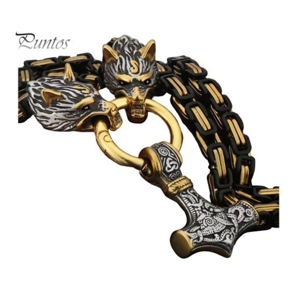 (as the picture, B) Men Necklace Retro Nordic Viking Style Hammer Wolf Head Pendant Amulet Thick Chain Symbol Of Strength Protecting Adult Necklace Birthdays Weddings
