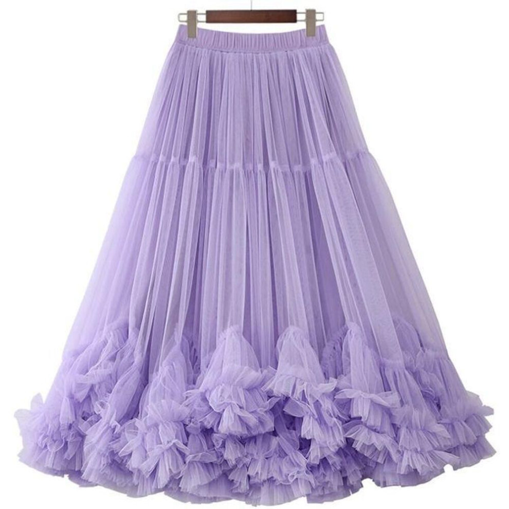 (One Size, lavender purple) 2024 European & American Summer Fashion: Women's Lace Mesh Puffy Skirt with Large Swing