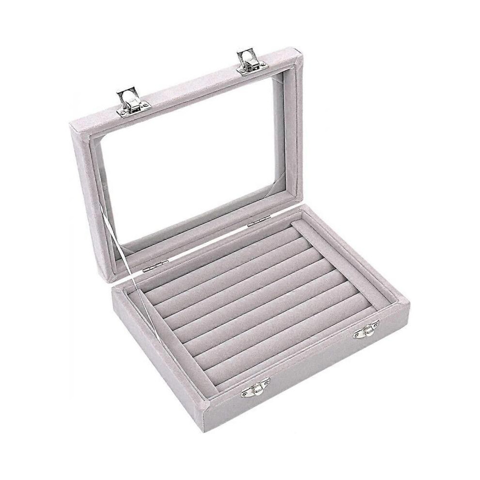 Glass Ring Jewelry Storage Box Tray Box Holder Earring Storage Box Display Grey