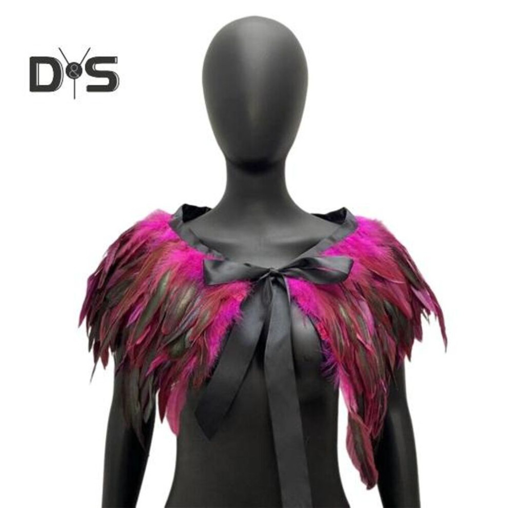 (rose red) Women Shawl Gothic Style Feather Cape Scarf Shoulder Shawl Carnival Costume Handmade Vintage Shawl With Adjustable Satin Tie