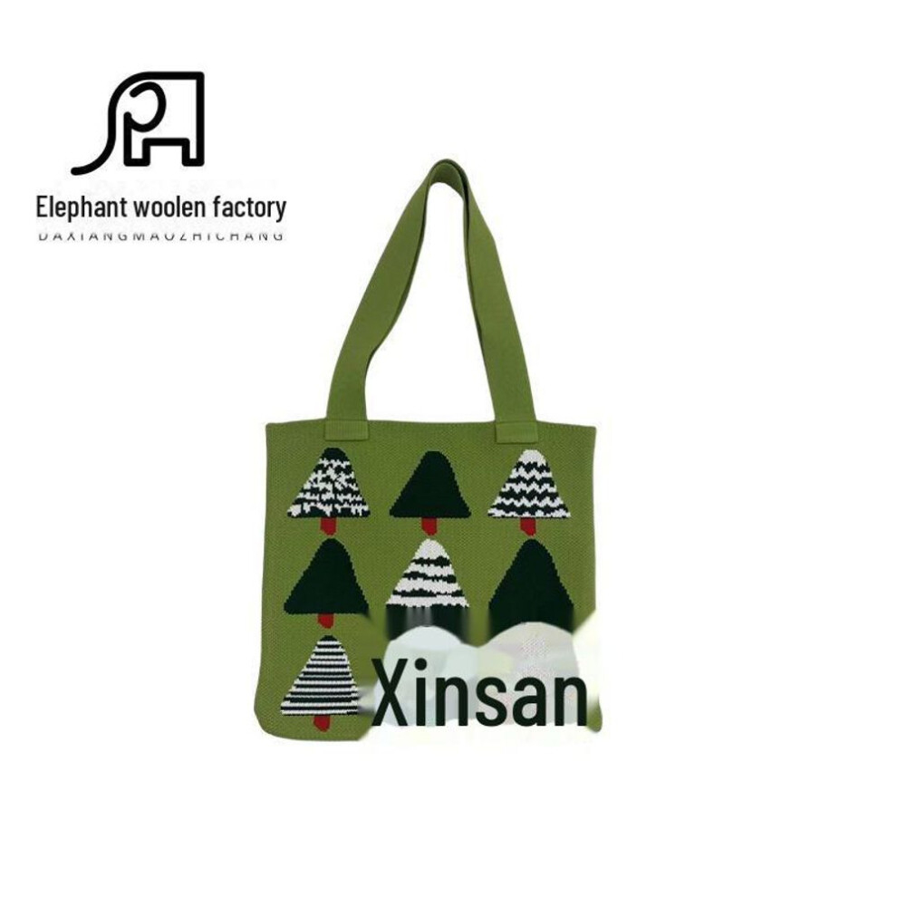 (green) 2023 Korean Cartoon Christmas Tree Knitted Shopping Bag - Forest Series