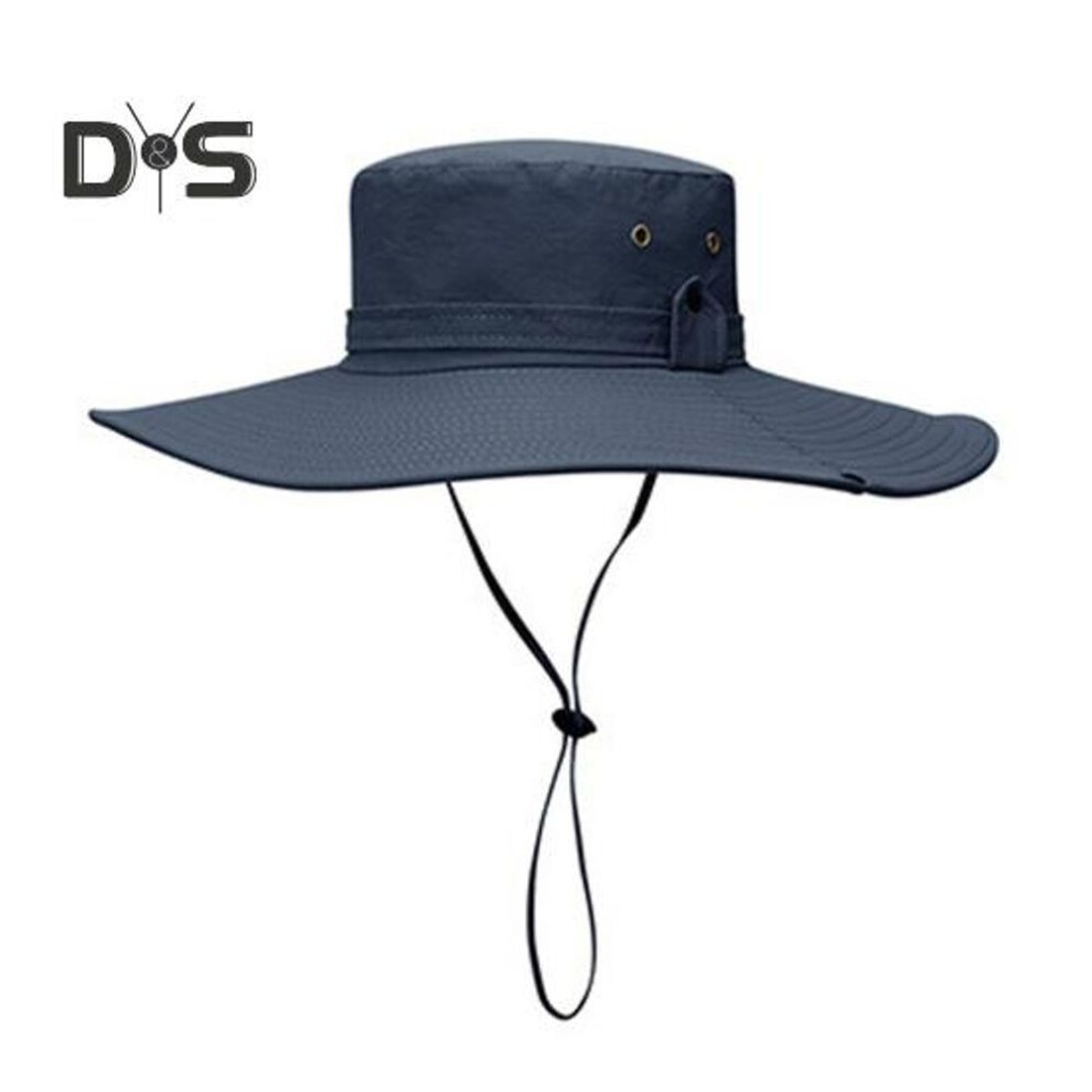 (navy blue) Fisherman Hat Wide Brim Solid Color Lace-Up Design Men Women Outdoor Hat Versatile Sun Protection Basin Hat