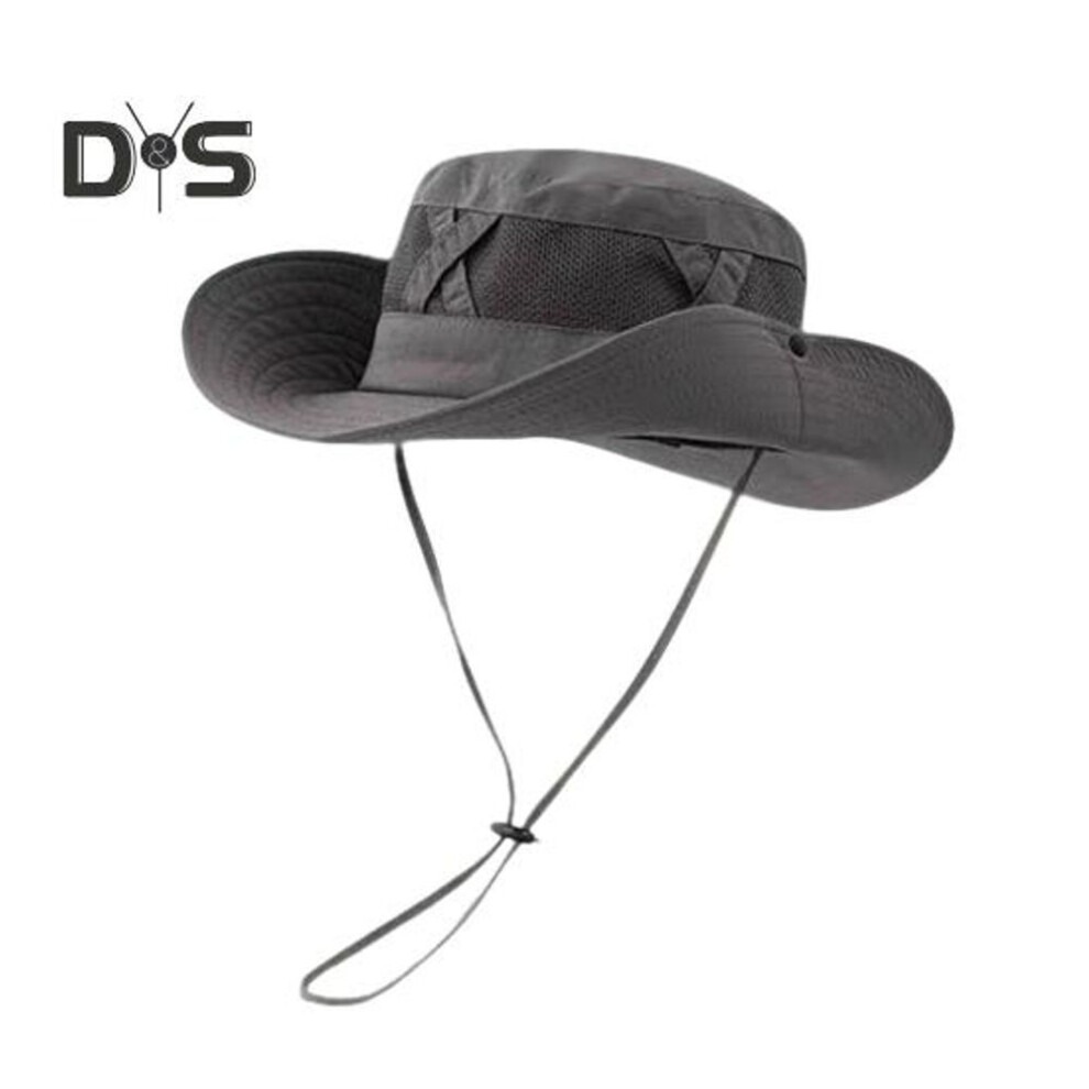 (dark gray) Fisherman Hat Adjustable Size Uv Protection Breathable Sun Shade Dome Basin Lace-up Design Men Women Outdoor Hat