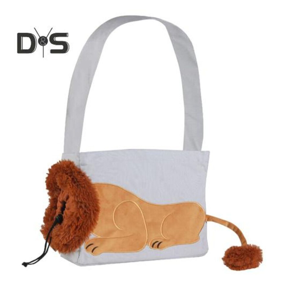 (L, light grey) Pet Out Shoulder Bag Lion-shaped Show Head Canvas Cat Carrier Sling Bag Outdoor Travel Pet Carrying Bag For Small Cats Dogs