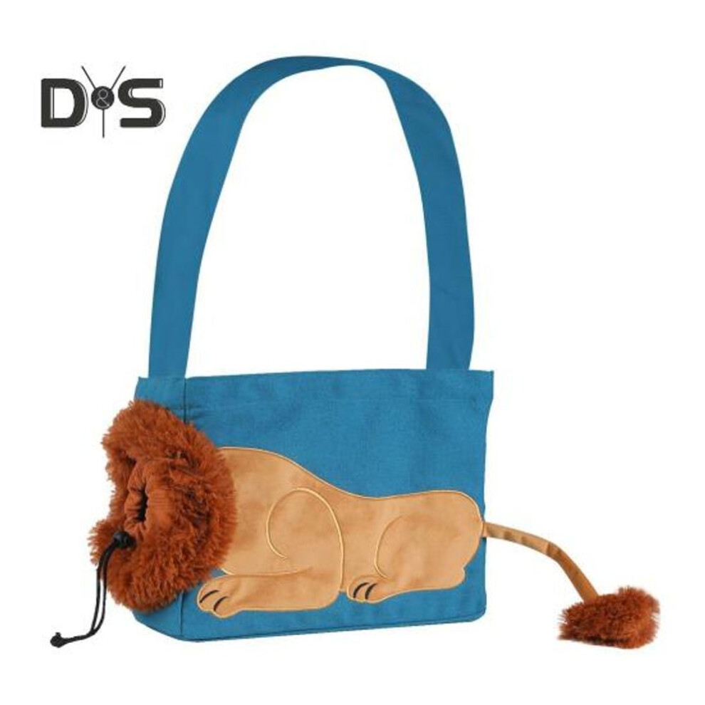 (S, lake blue) Pet Out Shoulder Bag Lion-shaped Show Head Canvas Cat Carrier Sling Bag Outdoor Travel Pet Carrying Bag For Small Cats Dogs