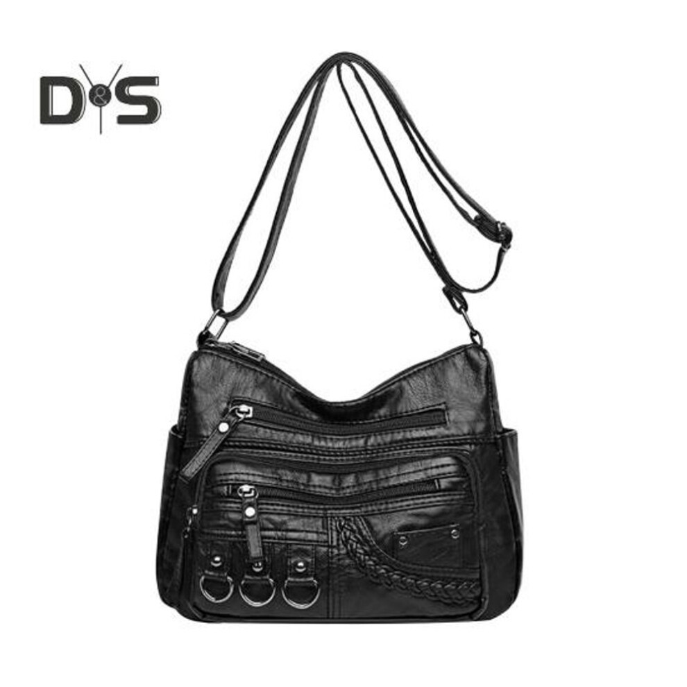 (black) Women Shoulder Bag With Adjustable Shoulder Strap Multi Pockets Crossbody Bag Large-capacity Interior Storage Faux Leather Handbag For Travel