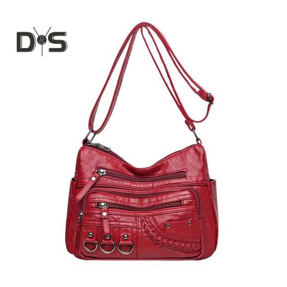 (red) Women Shoulder Bag With Adjustable Shoulder Strap Multi Pockets Crossbody Bag Large-capacity Interior Storage Faux Leather Handbag For Travel
