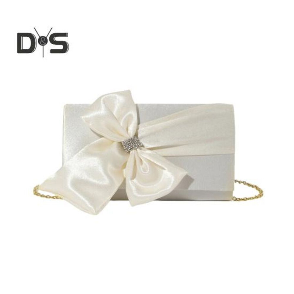 (white) Imitation Silk Satin Clutch Bag With Bow Decoration Satin Fabric Cover Evening Handbag Weddings Formal Events Shoulder Bag