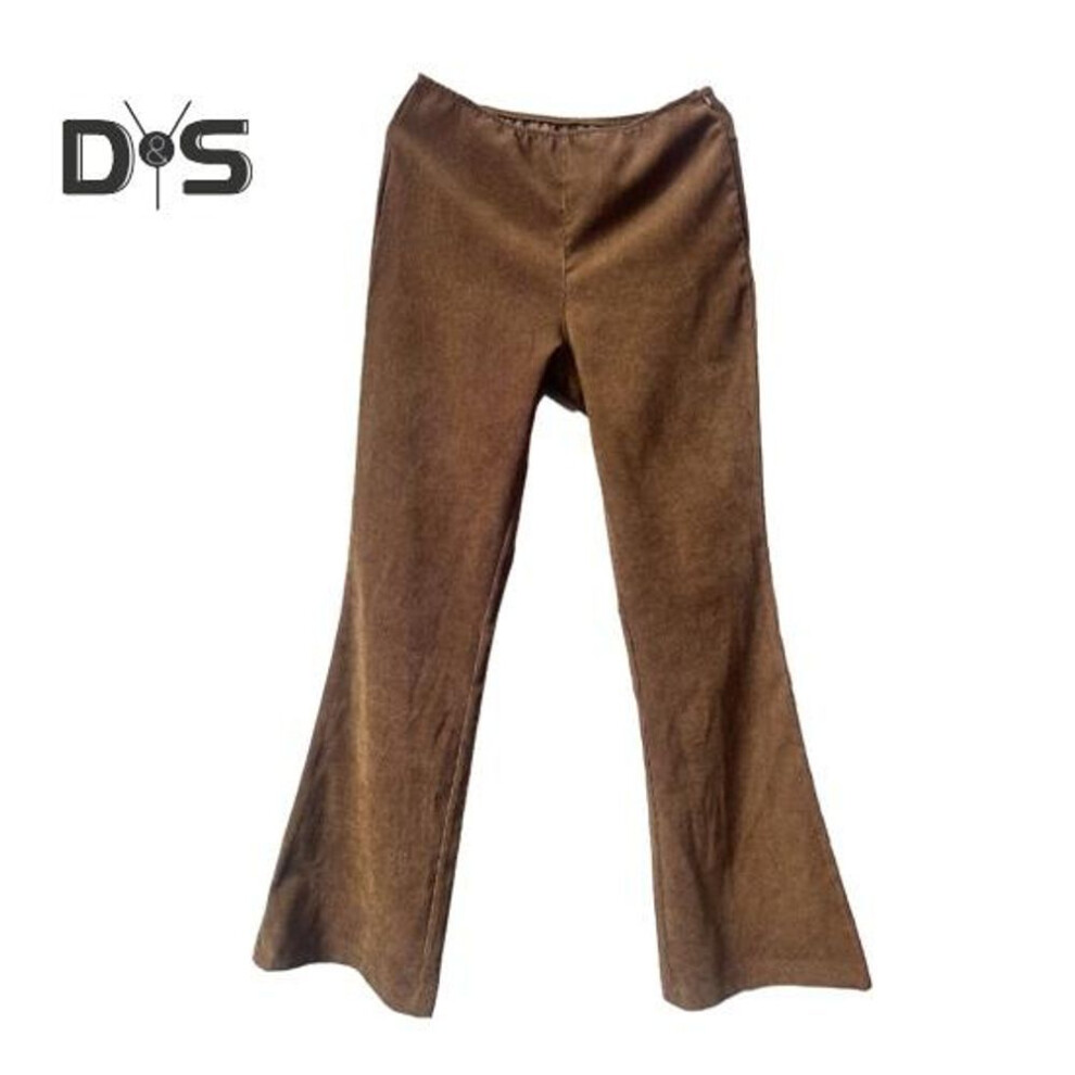 (brown, L) Women Pants Elastic High Waist Solid Color Flared Pants With Pockets Corduroy Leisure Work Travel Party Trousers