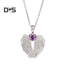 (as the picture, E) Angel Wings Necklace Rhinestone Hug Guardian Wings Pendant Necklace Zircon Birthstone Jewelry Gift for Her