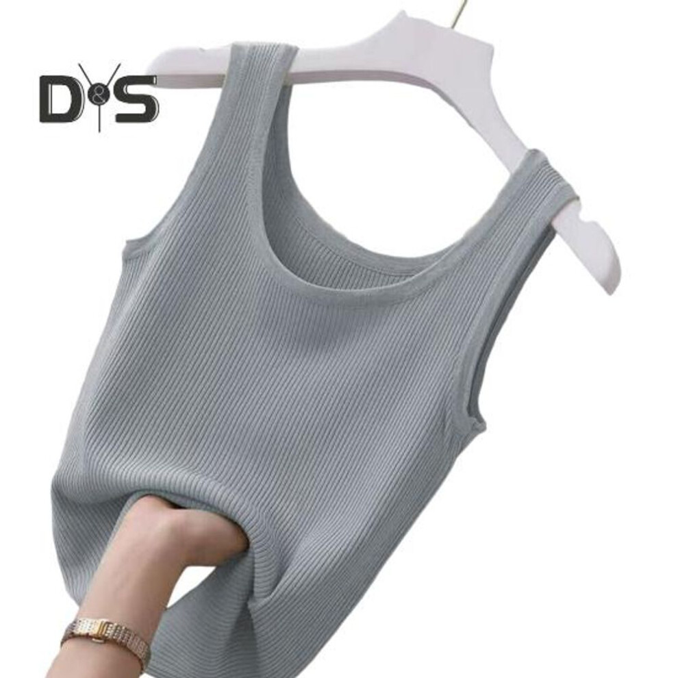 (2XL, green) Women Vest Round Neck Sleeveless Slim Fit Tank Tops Solid Color Ribbed Lightweight Sports Gym Vest Daily Wear