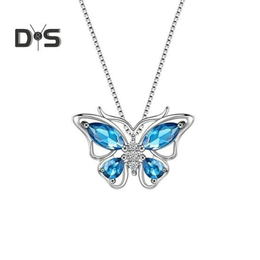 (as the picture, F) 1 Set Jewelry Set Sparkling Rhinestones Inlaid Butterfly Pendant Necklace Ear Studs Opening Ring Set Jewelry Gift