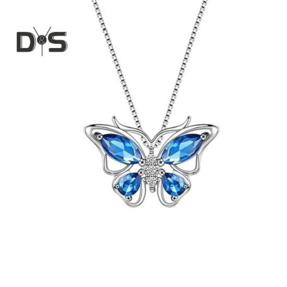 (as the picture, E) 1 Set Jewelry Set Sparkling Rhinestones Inlaid Butterfly Pendant Necklace Ear Studs Opening Ring Set Jewelry Gift