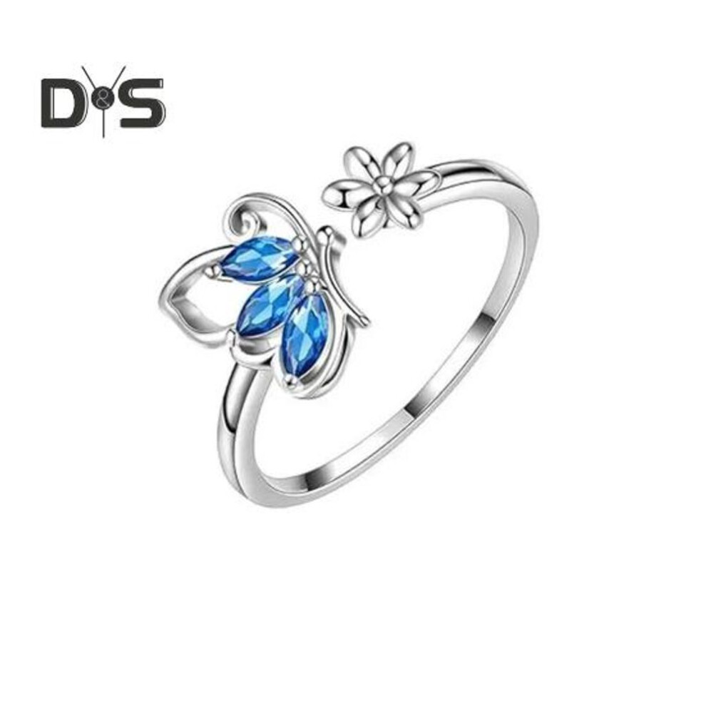 (as the picture, K) 1 Set Jewelry Set Sparkling Rhinestones Inlaid Butterfly Pendant Necklace Ear Studs Opening Ring Set Jewelry Gift
