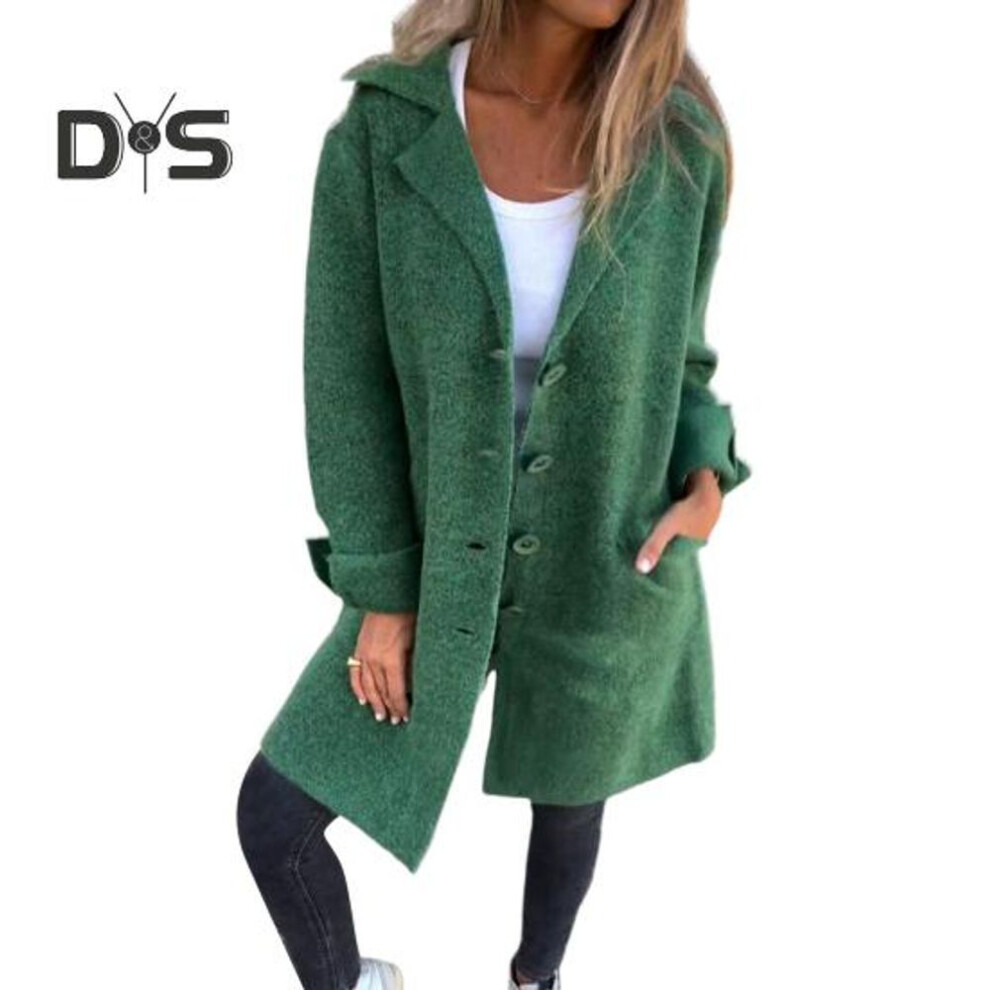 (green, M) Women's Lapel Jacket Long Sleeved Woolen Coat Slim Jacket Office Pocket Casual Thin Cardigan for Autumn Winter