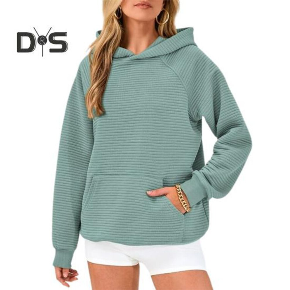 (M, green) Fall Winter Women Hoodie Loose Big Patch Pocket Loose Solid Color Hooded Elastic Cuff Casual Daily Wear Sport All Occasions Top