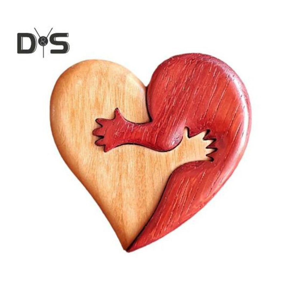 (as the picture, M 1) Heart Hugging Brooch Couple Embrace Pin Contrast Color Wooden Lapel Bag Coat Decoration Pin Valentines Day Anniversary Gift Clothes Jewelry