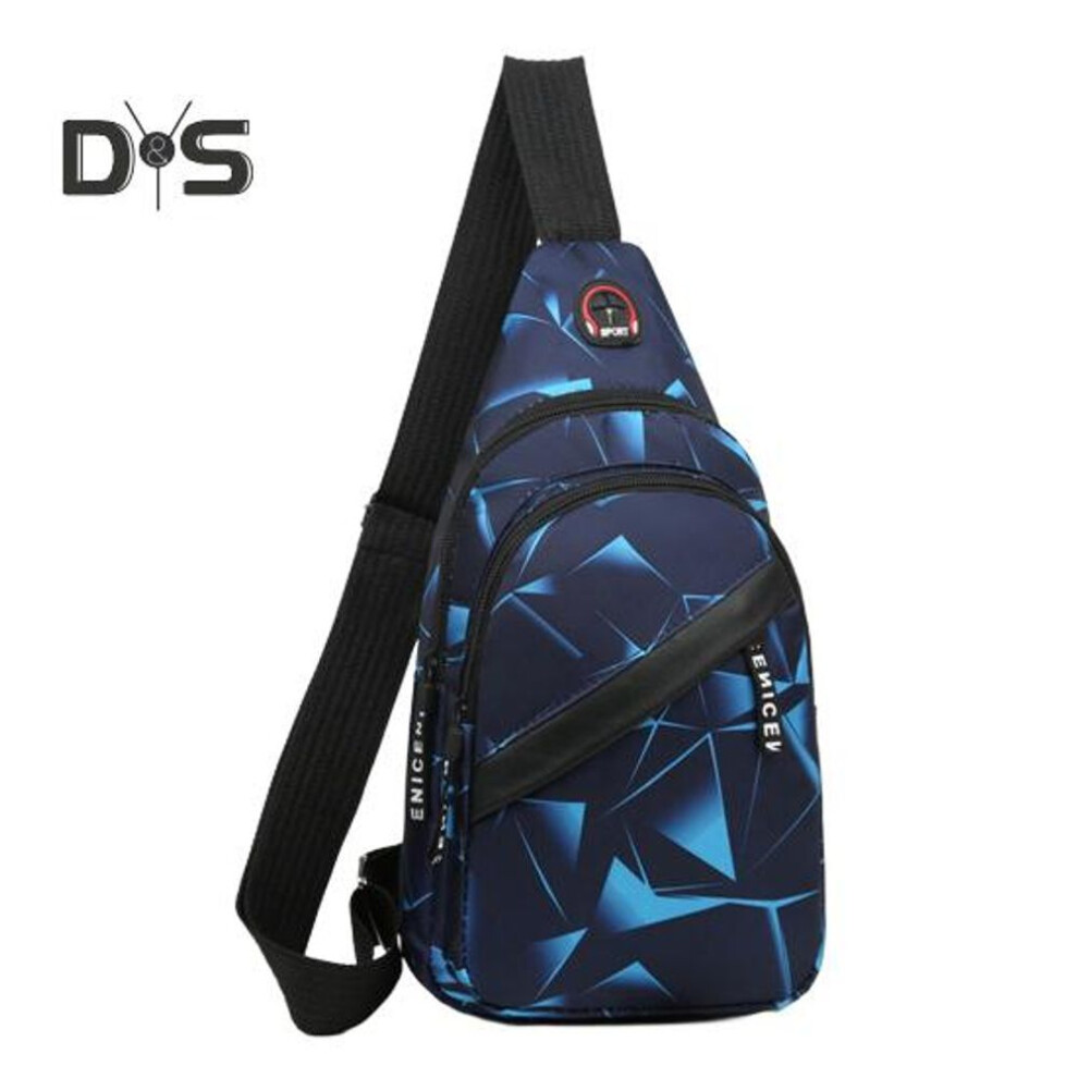 (blue) Men Chest Pack Geometric Print Triangle Bag Zipper Closure Waterproof Adjustable Strap Portable Sling Bag Outdoor Sport Travel Crossbody Backpack
