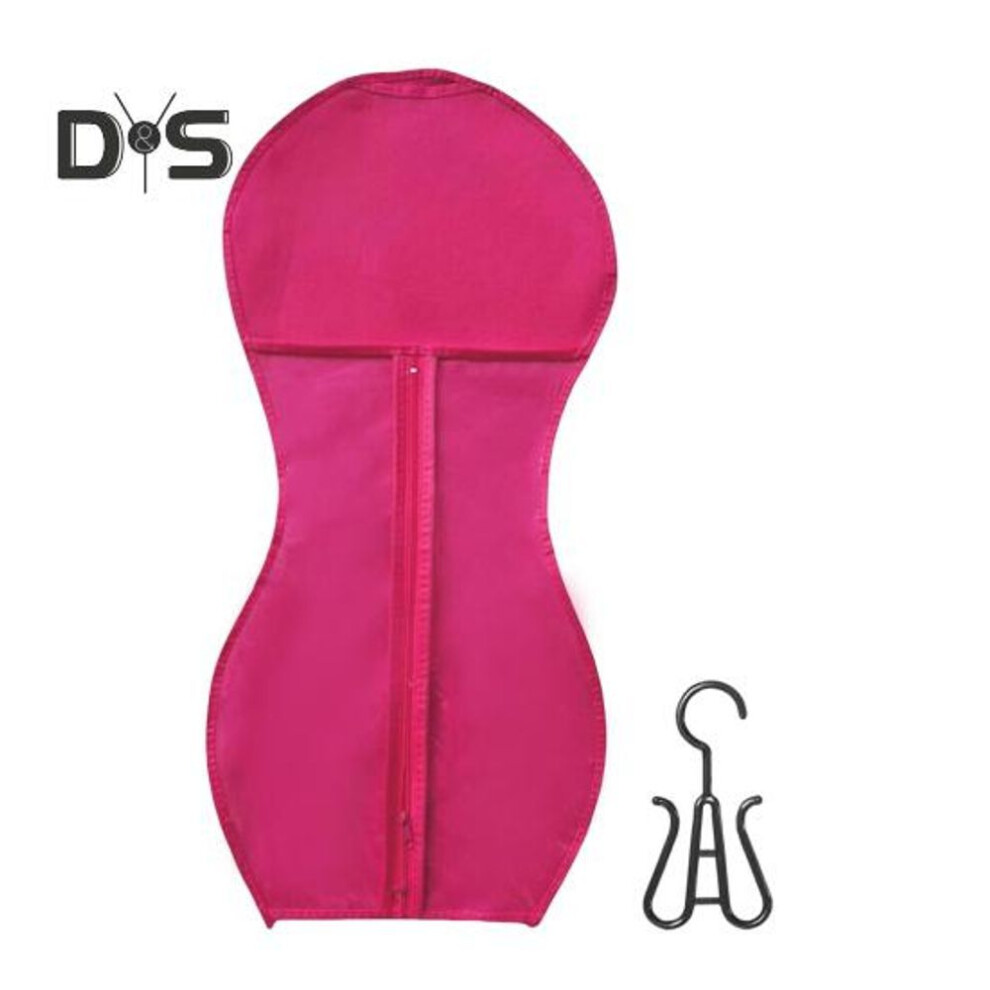 (rose red) Non-woven Fabric Wig Storage Bag with Hanger Hair Extension Accessories Holder Portable Travel Dust-proof Zipper Wig Organizer Pouch
