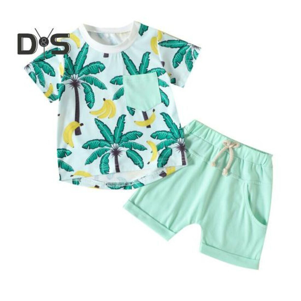 (green, 90 cm) Baby Boy Tree Print T-Shirts And Elastic Waist Shorts 2Pcs Fashionable Outfits Infant Summer Clothes for 0-24 Months Photography Props for Babies