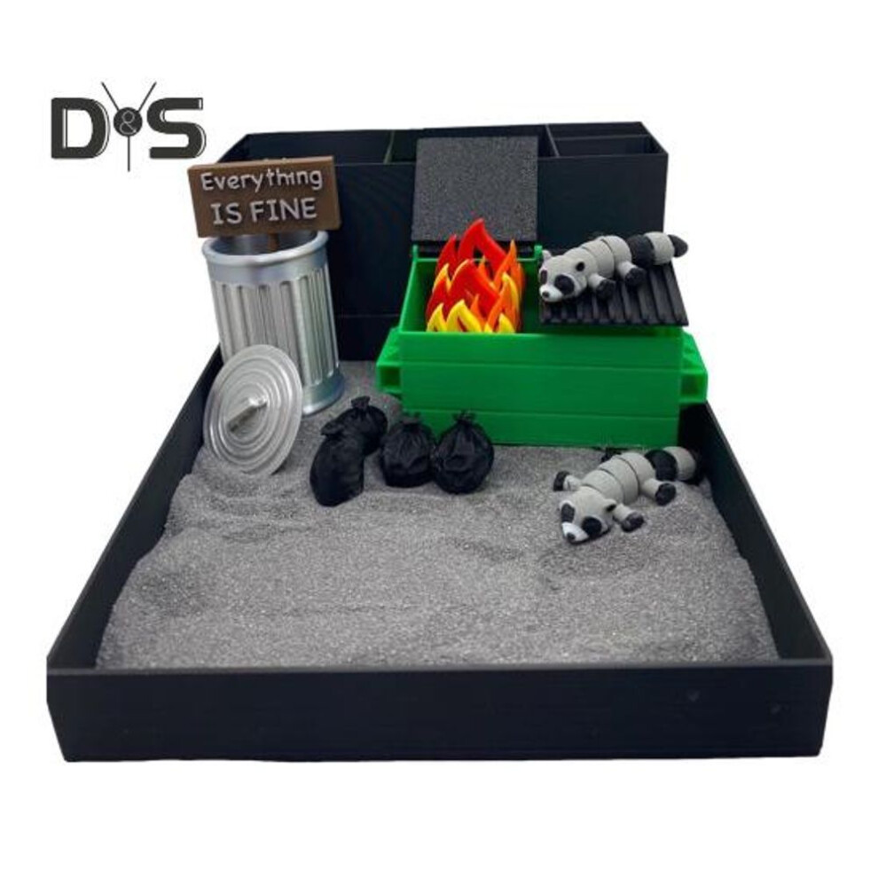 (as the picture, B) Dumpster Flame Zen Garden Tabletop Raccoon Sand Garden Fidget Toy Miniature Zen Garden Sandbox for Kids Adults Stress Relief