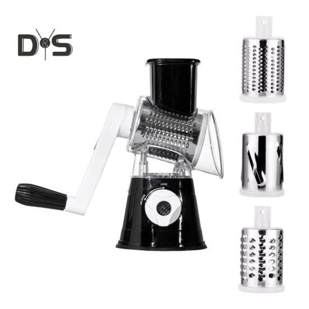 (black) Rotary Cheese Grater With Replaceable Stainless Blades 3-in-1 Cheese Slicer And Shredder Hand Crank Kitchen Gadget For Quick Chopping