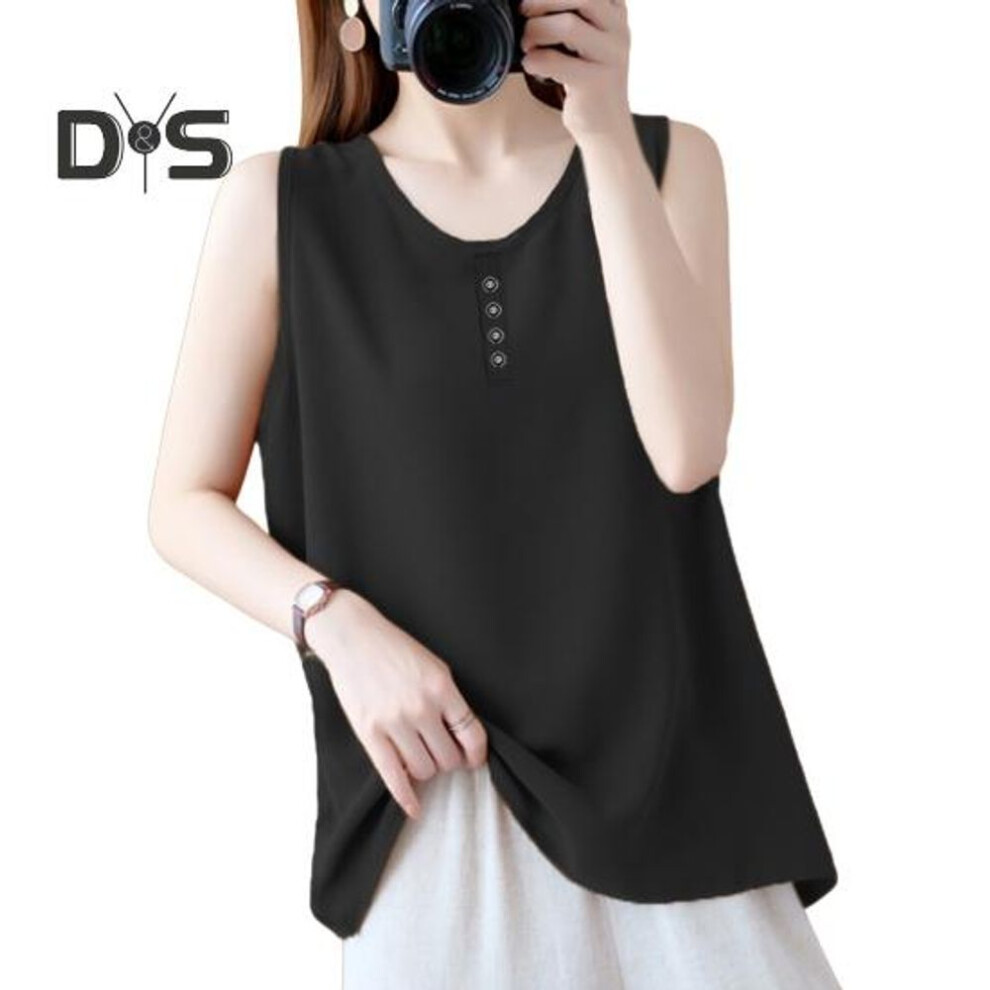 (3XL, black) Women Vest O-Neck Sleeveless Solid Color Tank Tops Loose Fit Breathable Casual Vest Holidays Parties Daily Wear