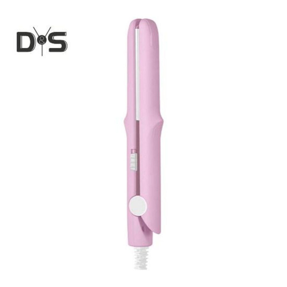 (pink) Mini Dual Purpose Curling Iron 2-in-1 Curling Wand Flat Iron Hair Straightener Curler Fast Heating Portable Travel Women Short Long Hair Styling