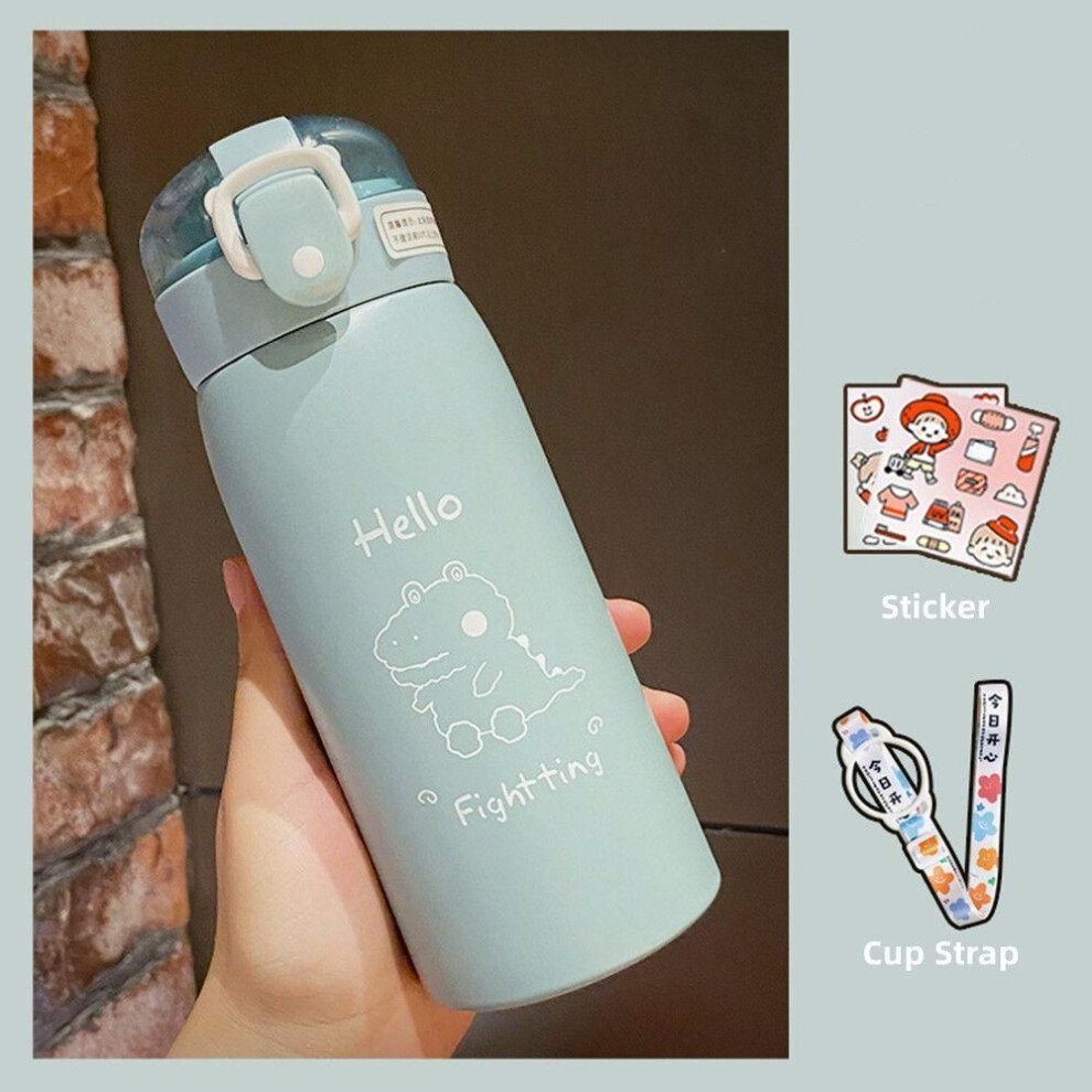 (green) 500ml Portable Cute Stainless Steel Vacuum Flasks Straw Cup Water Bottle Thermal Mug