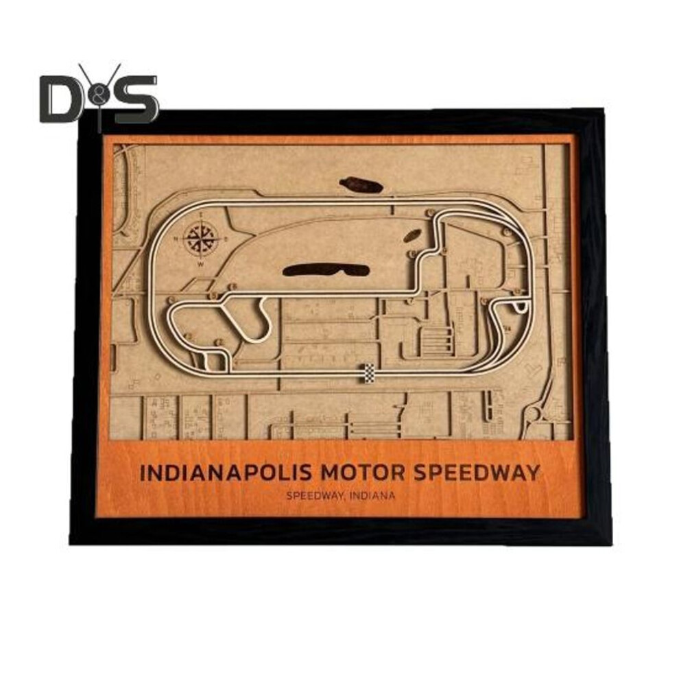 (as the picture, S with Frame) Motor Speedway Track Layout 3D Wood Indianapolis Speedway Track Ornament Race Track Wall Art Decor For Home Office Racing Enthusiasts