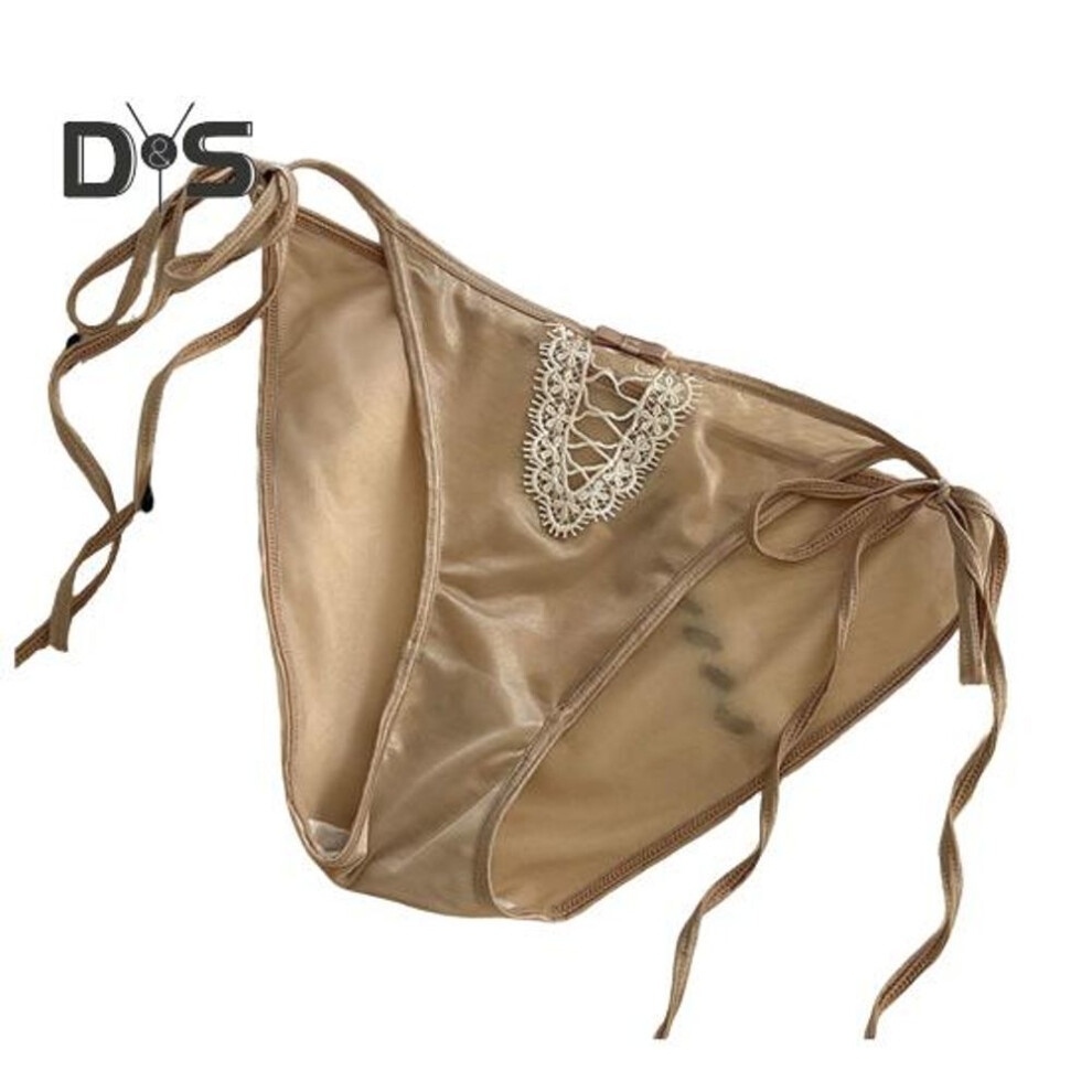 (brown, L) Women's Sexy Strap Satin Panties Low Rise See Through Invisible Thongs Hollow Out Thin Mesh Sheer Briefs