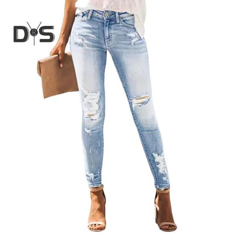 (light blue, M) Women's Shaping Skinny Jeans High Waisted Ripped Distressed Denim Pants Stretchy Legging Jean Trousers