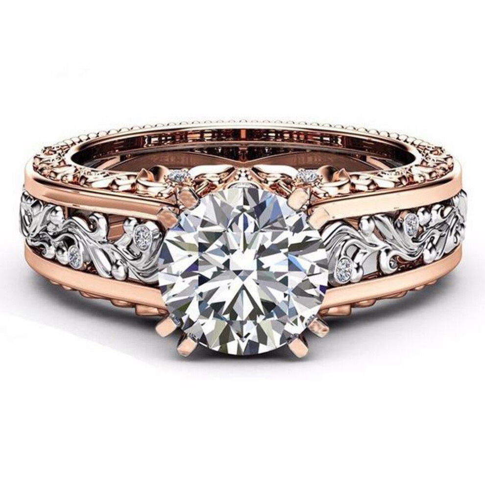 (clear,white, Size 9) Hecheng 14k Rose Gold Zircon Women's Ring