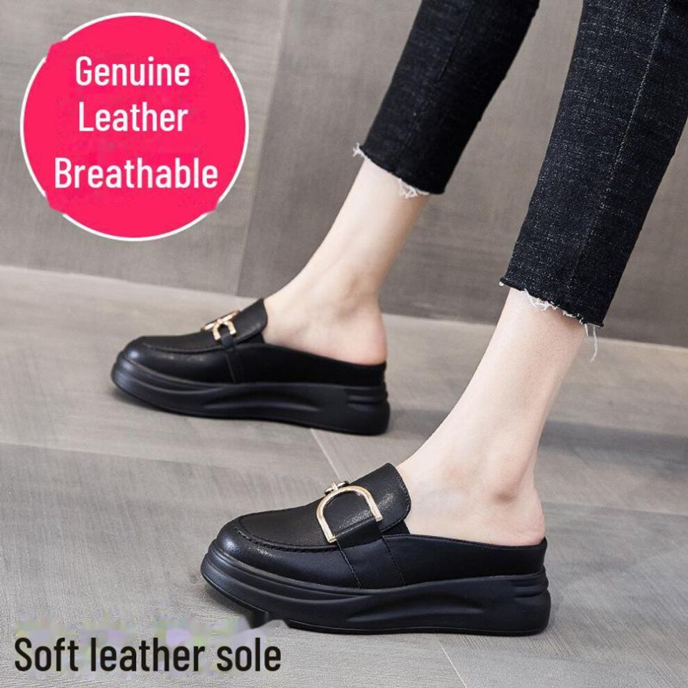 (black, 33) 2023 Summer Women's Genuine Leather Platform Slip-On Sandals